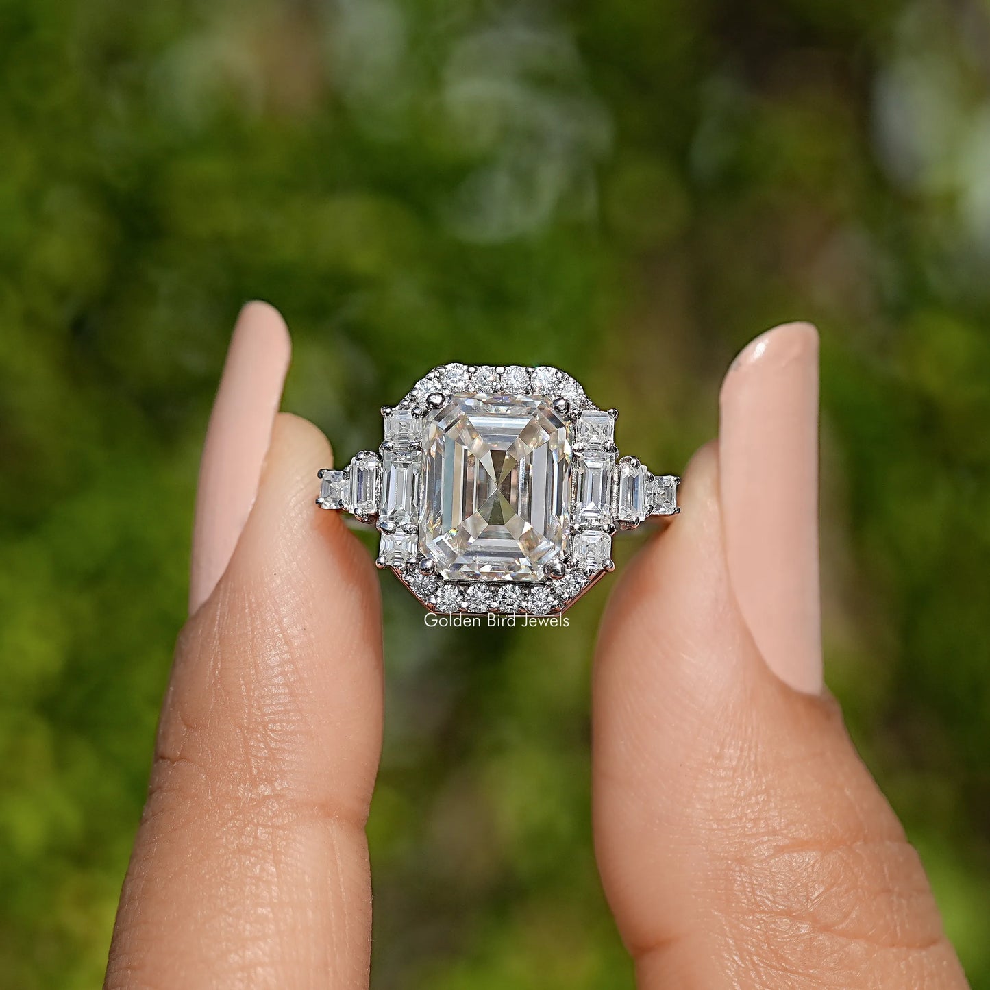 Asscher Shaped Moissanite Halo Engagement Ring