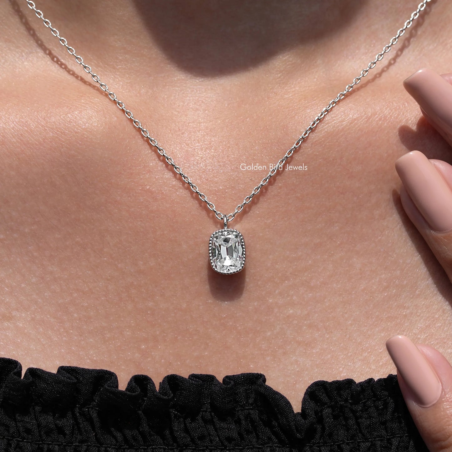 Old Mine Cushion Cut Moissanite Solitaire Pendant