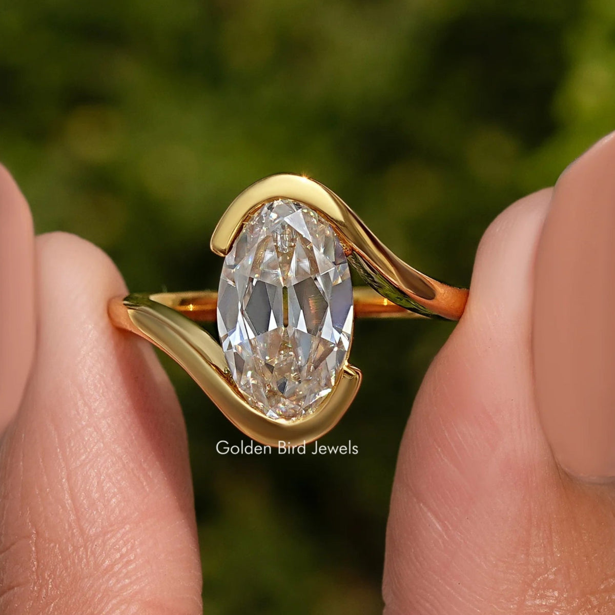 Bypass Old Mine Oval Moissanite Solitaire Ring