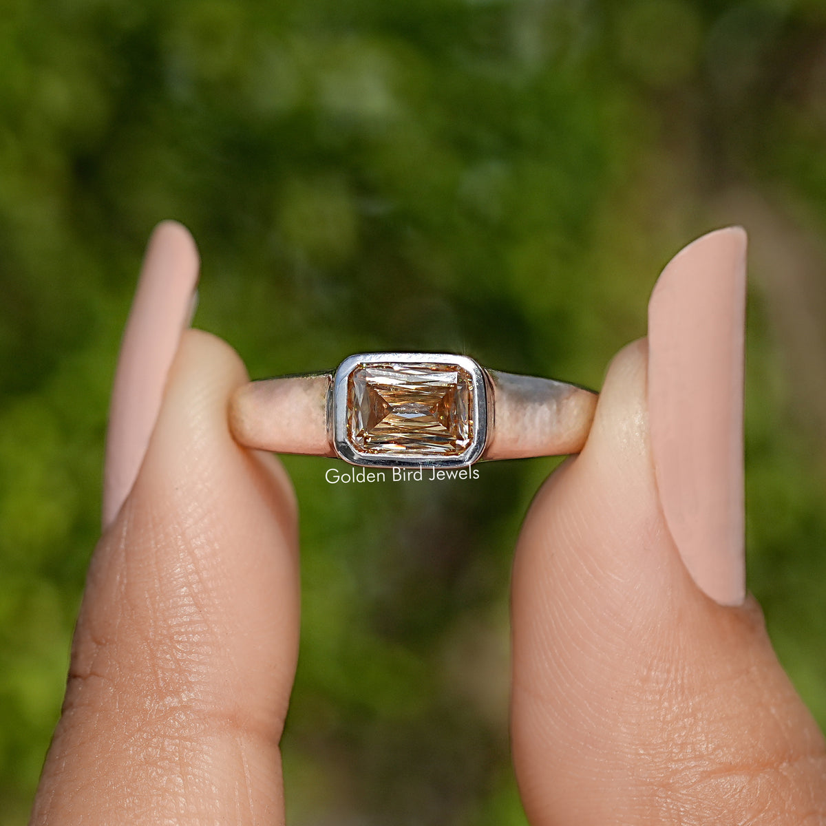 Champagne Criss Cut Moissanite Solitaire Ring