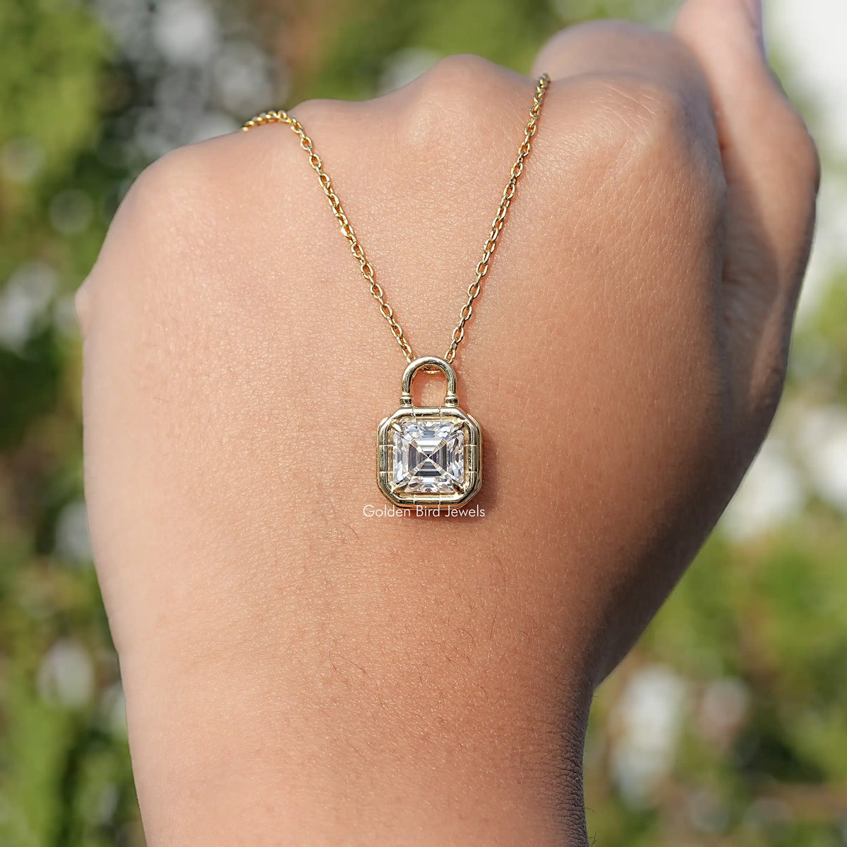 Colorless Asscher Moissanite Solitaire Pendant