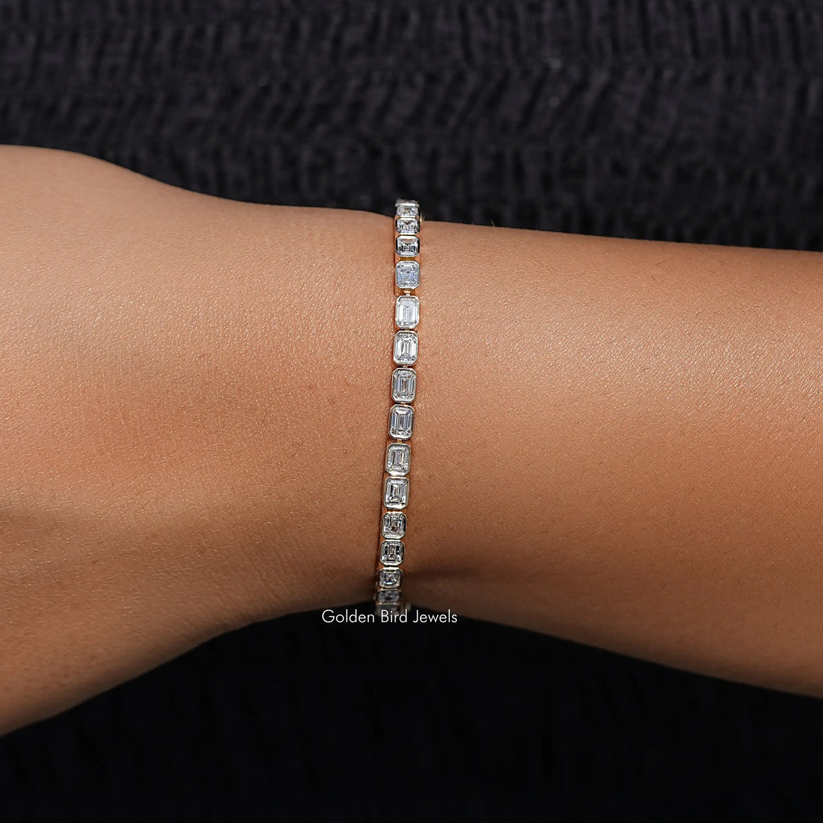 front View of East West Emerald Lab Diamond Tennis Bracelet