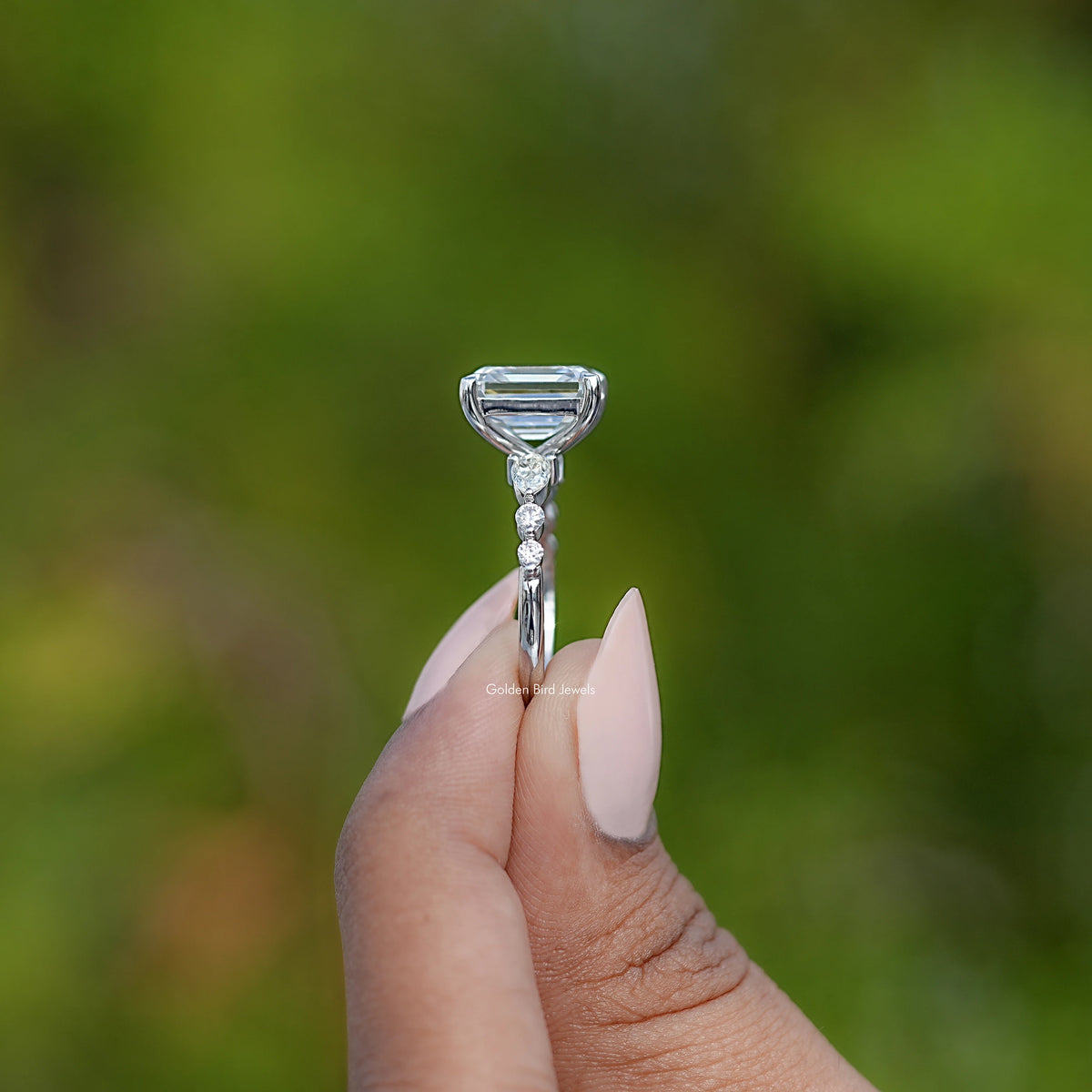 Side View Of Asscher Moissanite Accent Ring