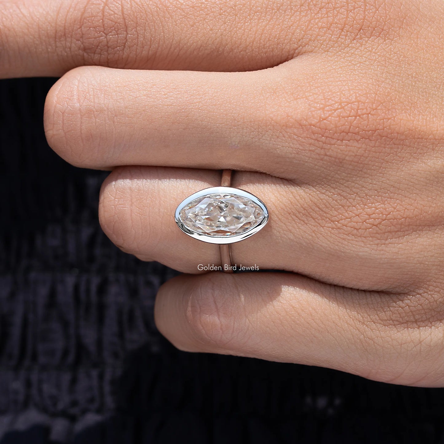 Bezel Set Old Mine Moval Moissanite Solitaire Ring