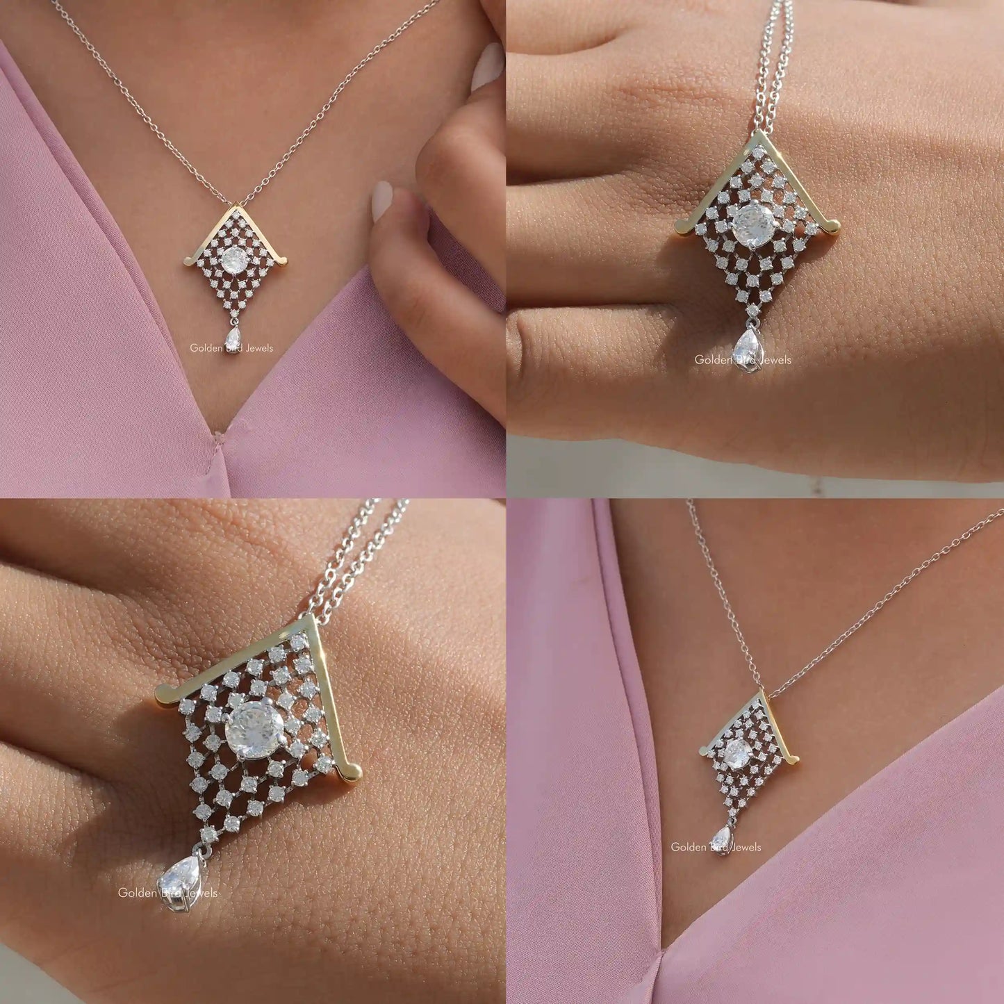 Front back side and close view of Moissanite pendant
