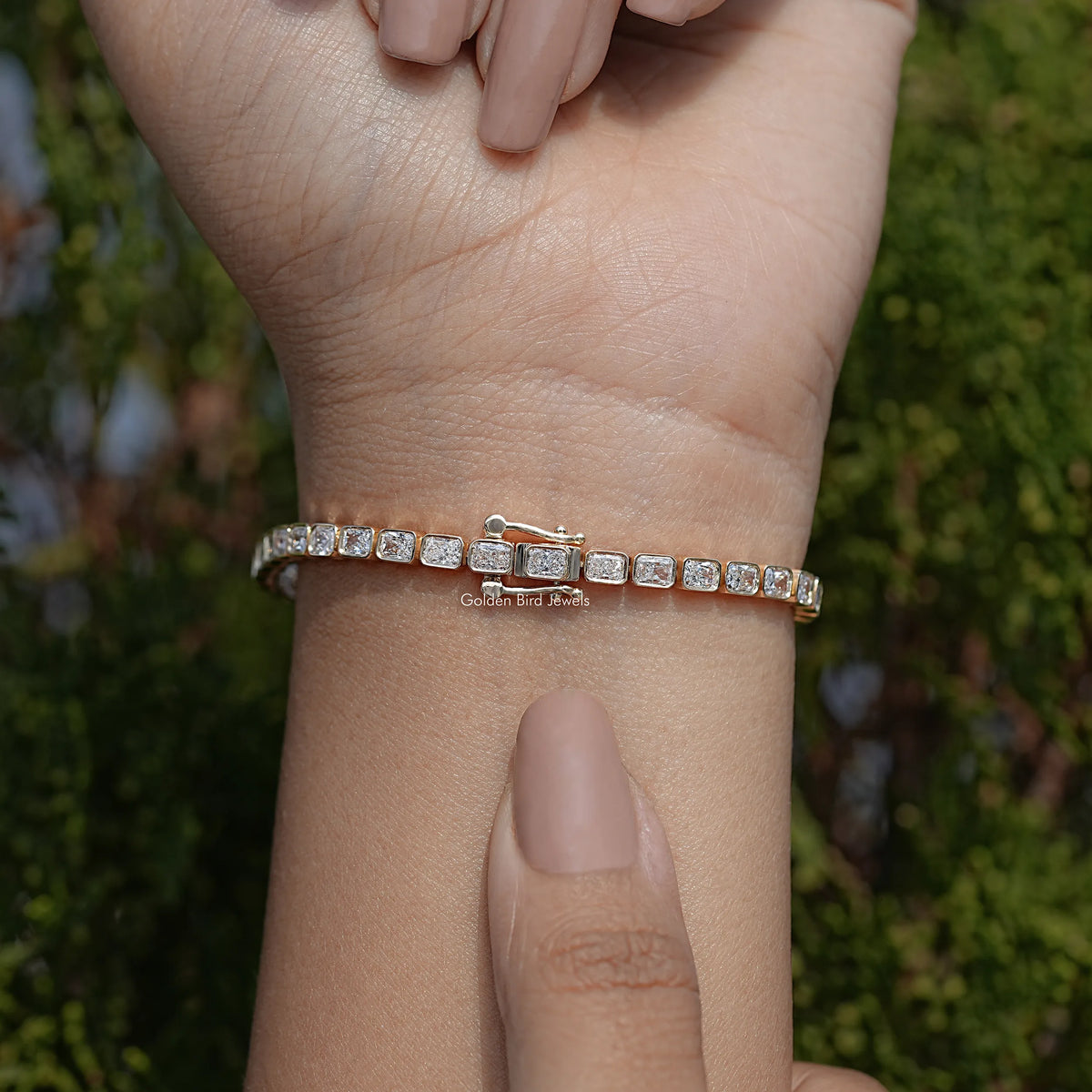 Back View Of Radiant Cut Lab Diamond Bracelet