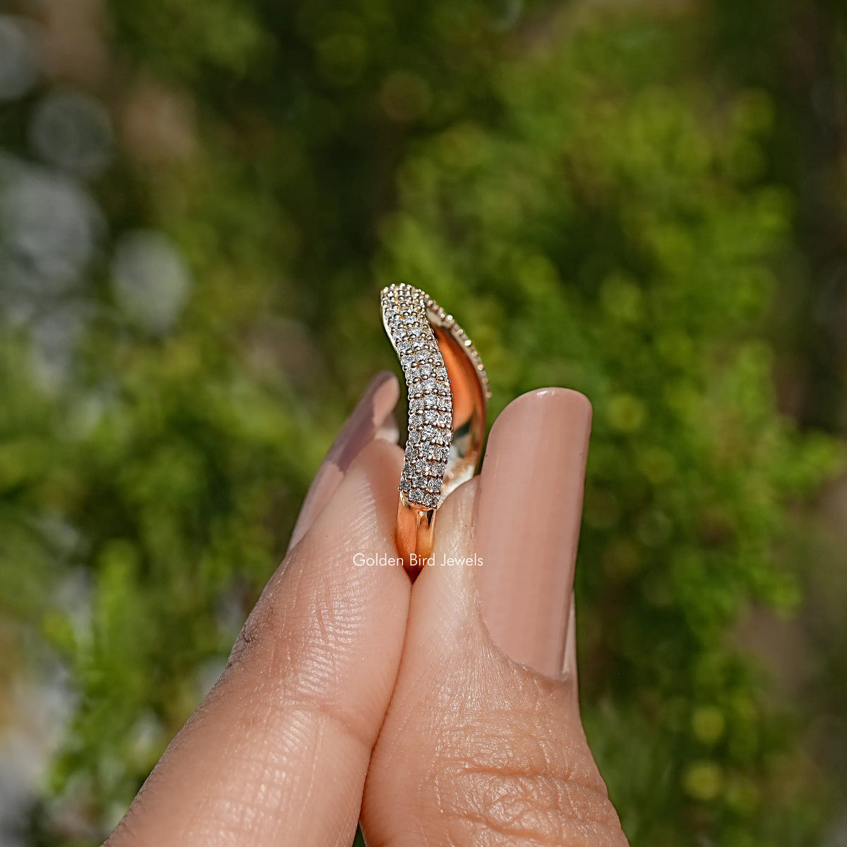 Side View Of Lab Diamond Pave Set Wedding Band