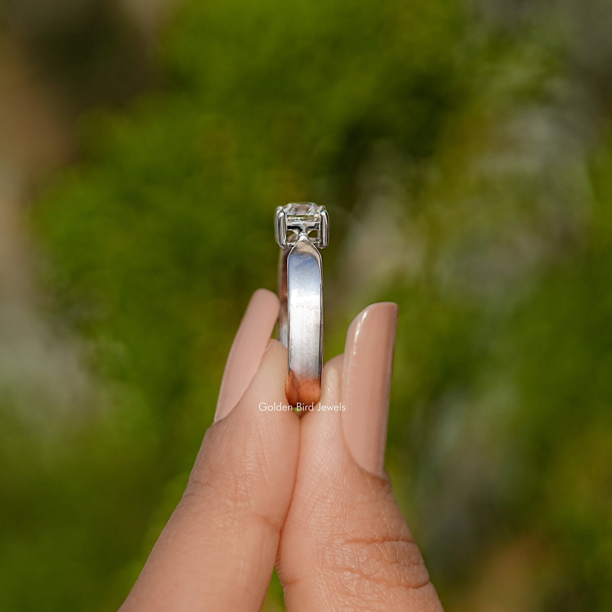 Side View Of Cushion Cut Lab Diamond Ring