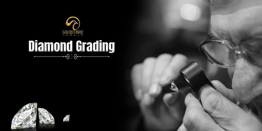 Diamond Grading written in clear font,  A diamond grading grding a diamond with 20x Loop