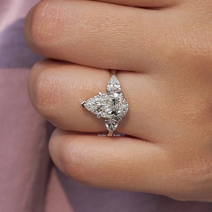 Three Stone Pear Shaped Diamond Engagement Ring