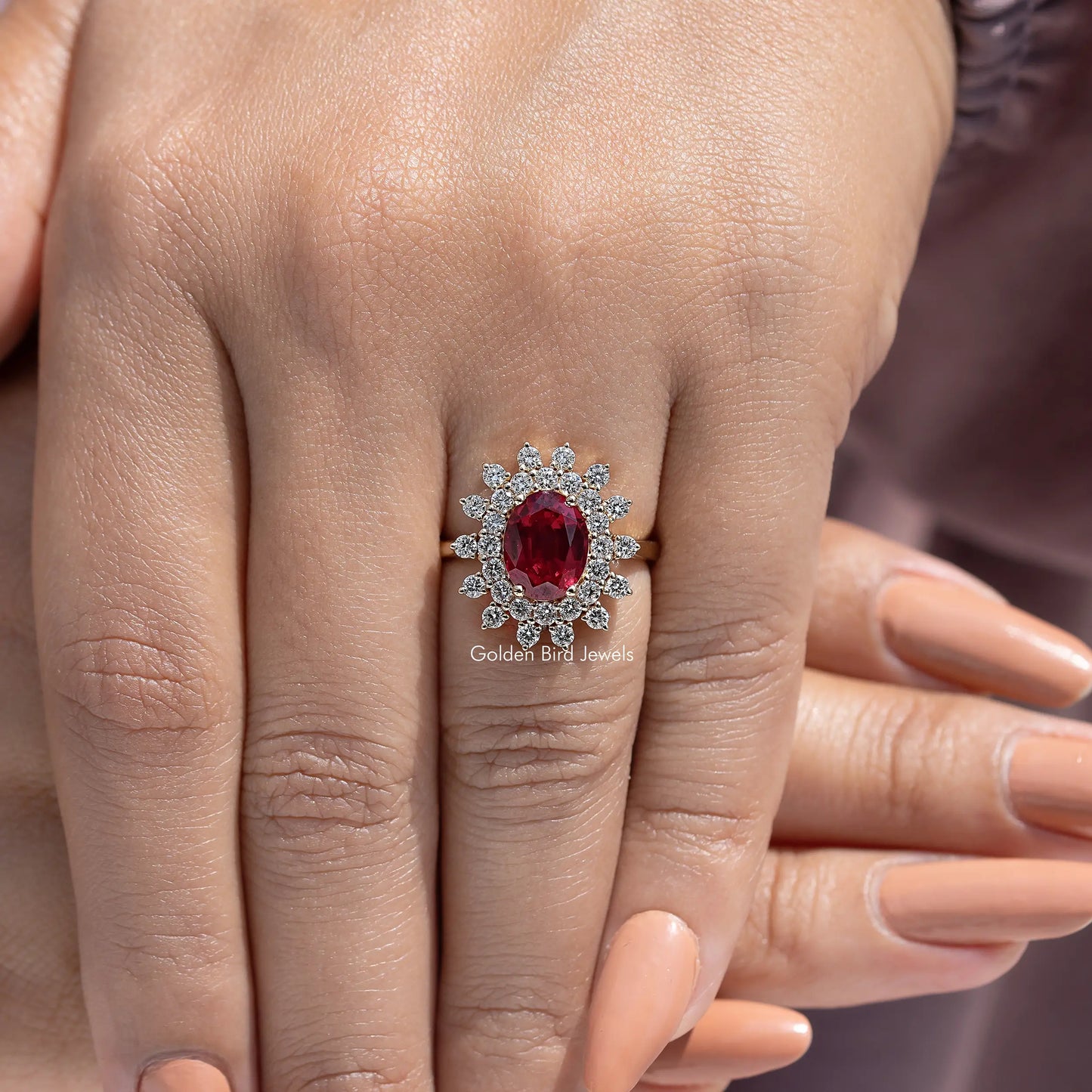 Oval Gemstone Halo Engagement Ring