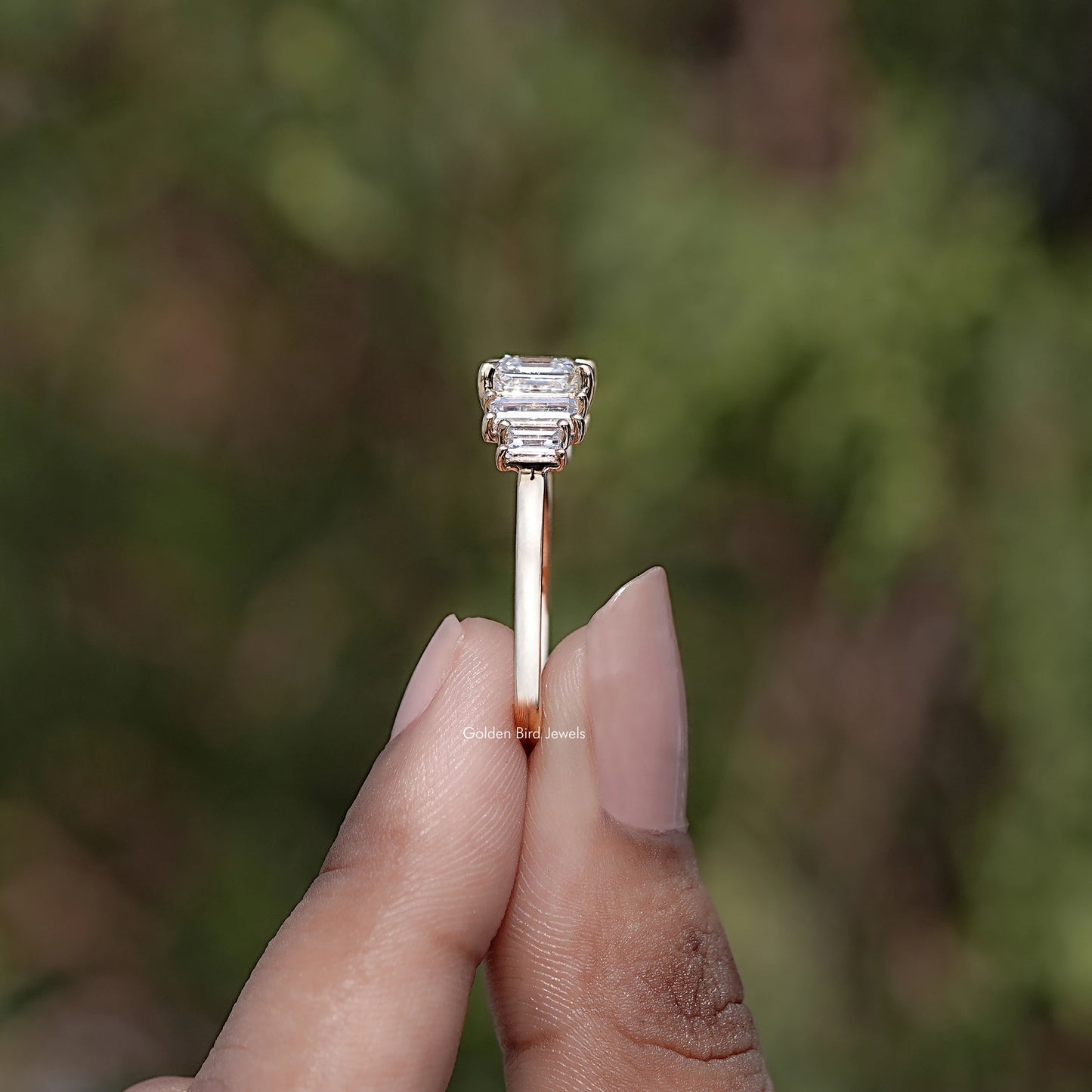 Side View of Asscher Cut Diamond Five Stone Bridal Ring