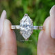 Front view of Marquise and Baguette Cut Moissanite Accent Ring