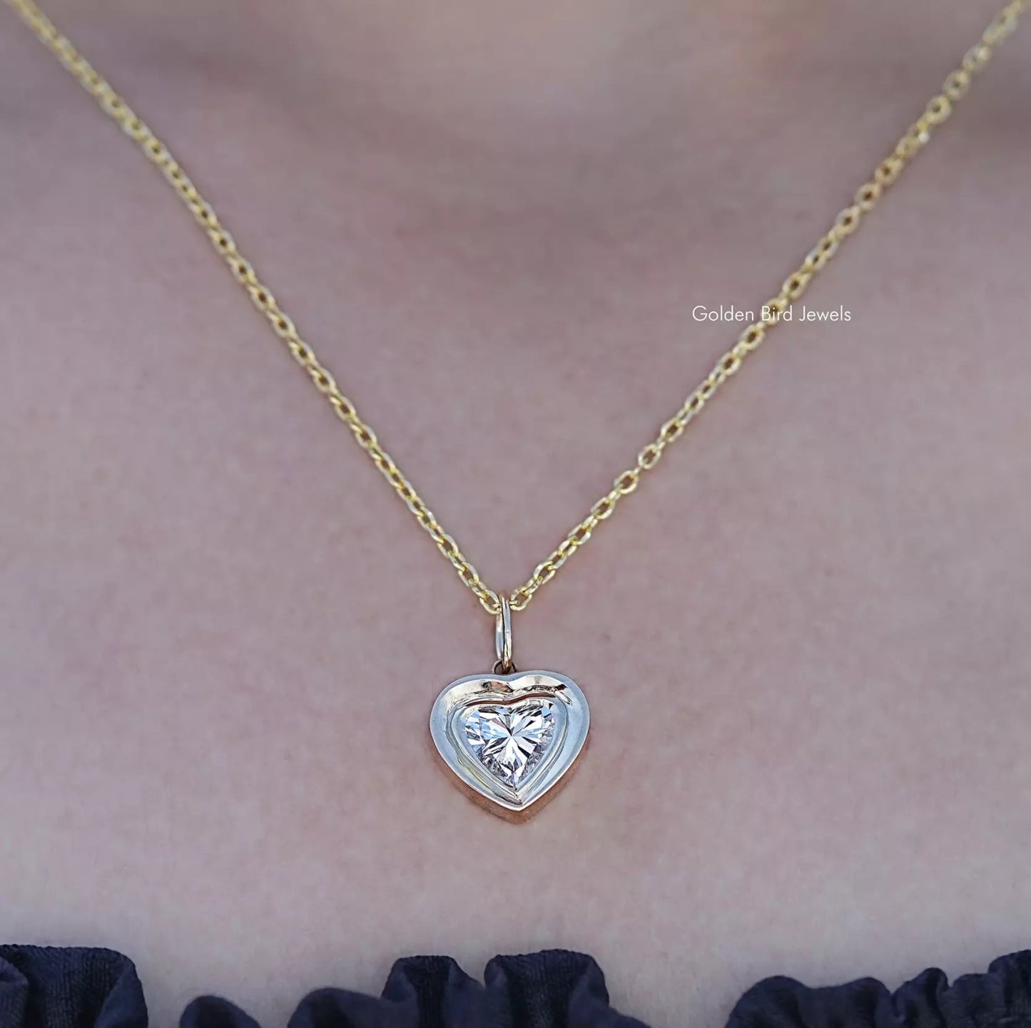 Close up view of Bezel Set Heart Shaped Lab Diamond Solitaire Pendant
