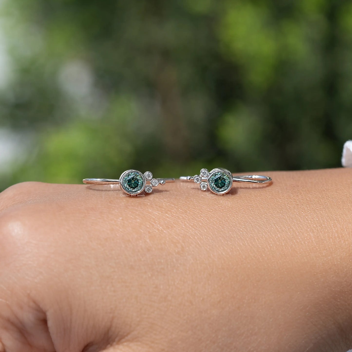 In Hand View Of Moissanite Diamond Drop Earrings
