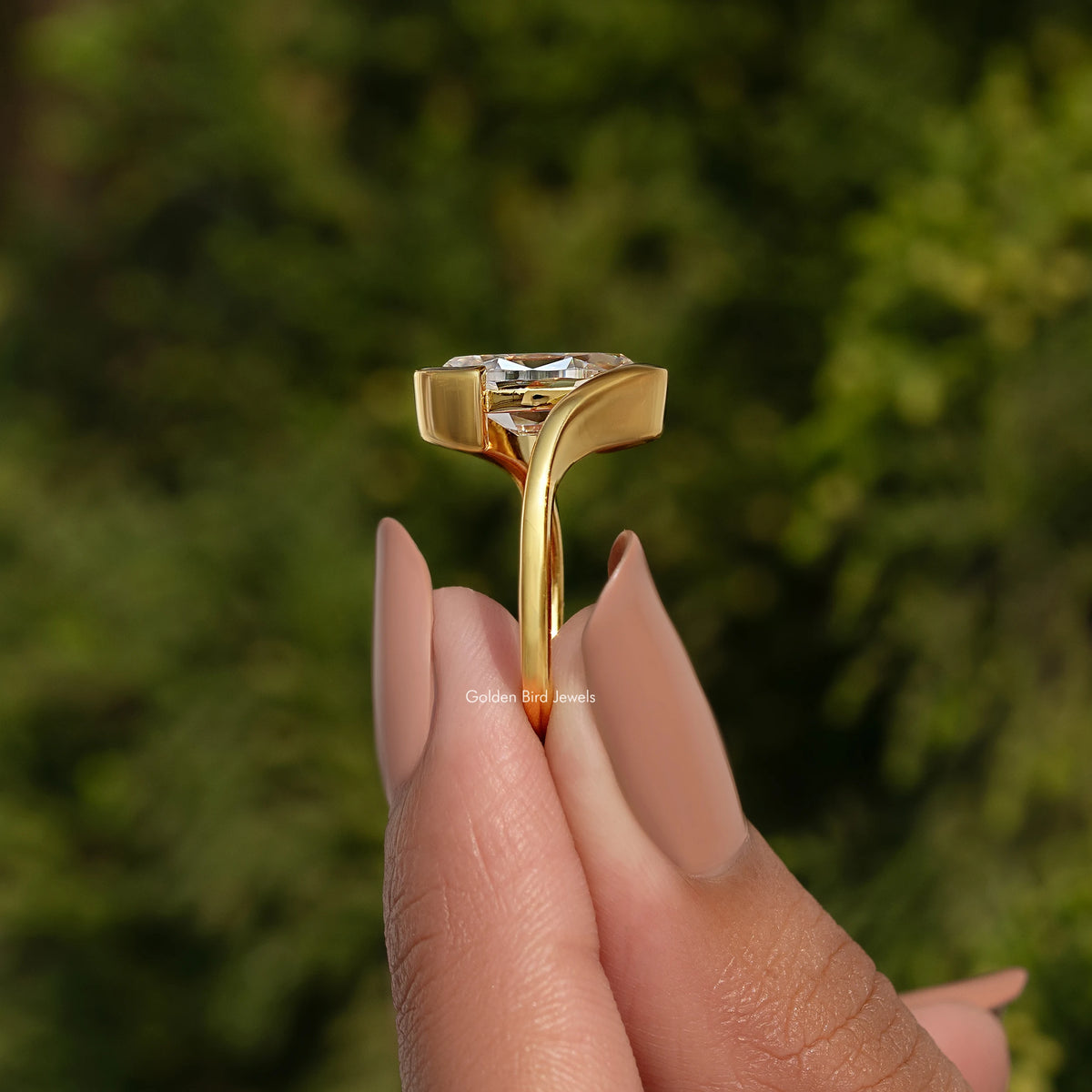 Bypass Old Mine Oval Moissanite Solitaire Ring