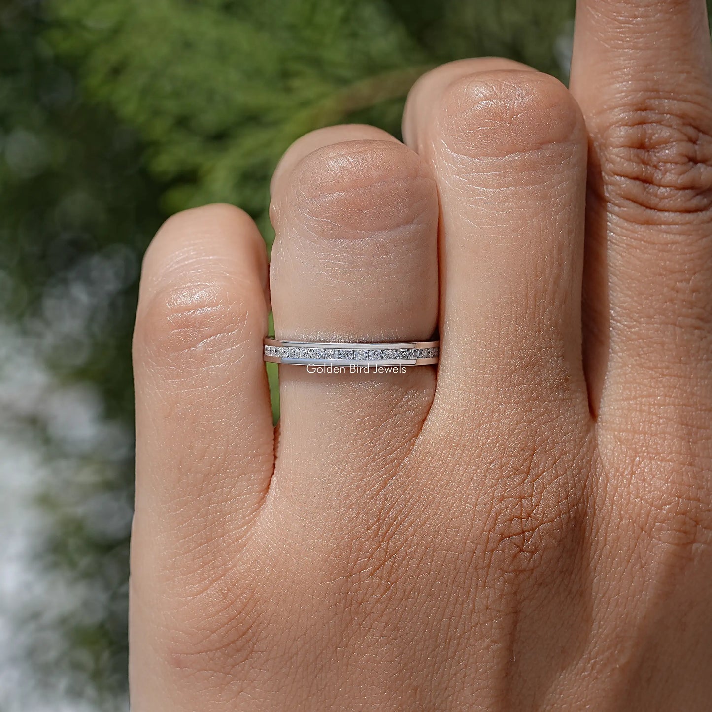 Round Cut Moissanite Channel Set Eternity Band