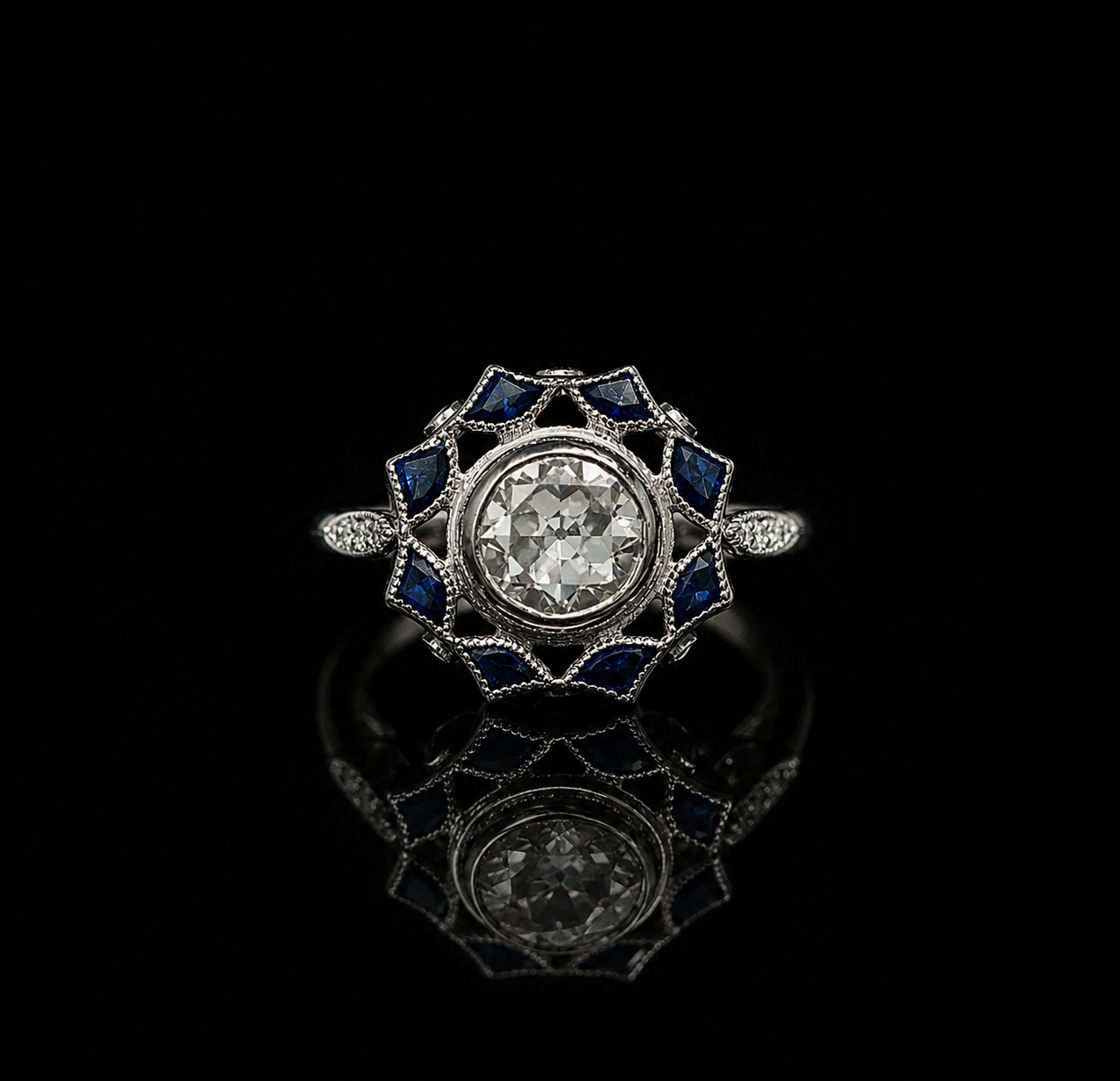 Old European Round Cut Bezel Set Moissanite Ring