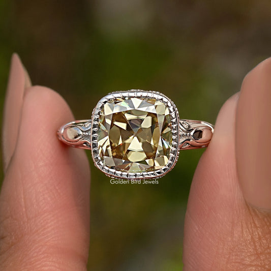 Old Mine Cushion Cut Moissanite Solitaire Ring