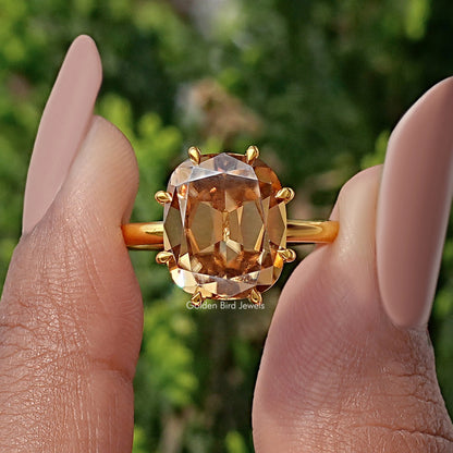 Champagne Old Mine Cushion Moissanite Engagement Ring