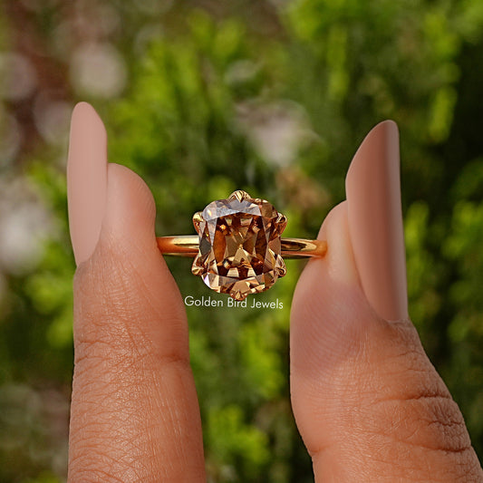 Old Mine Cushion Cut Solitaire Decorative Moissanite Prong Set Ring