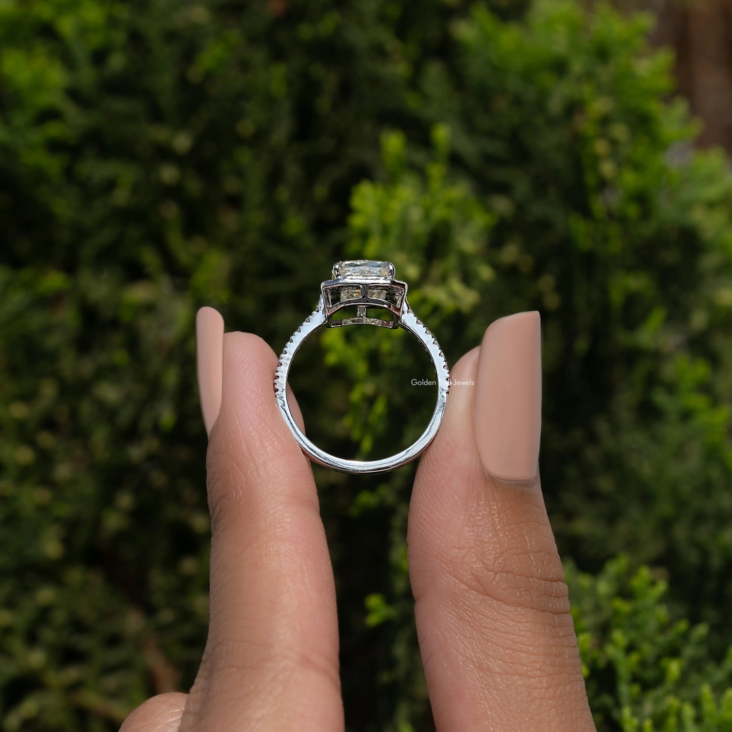 Criss Cut Moissanite Halo Engagement Ring