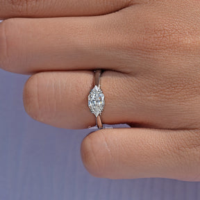 View of Dutch Marquise Cut Moissanite Solitaire Ring In Finger