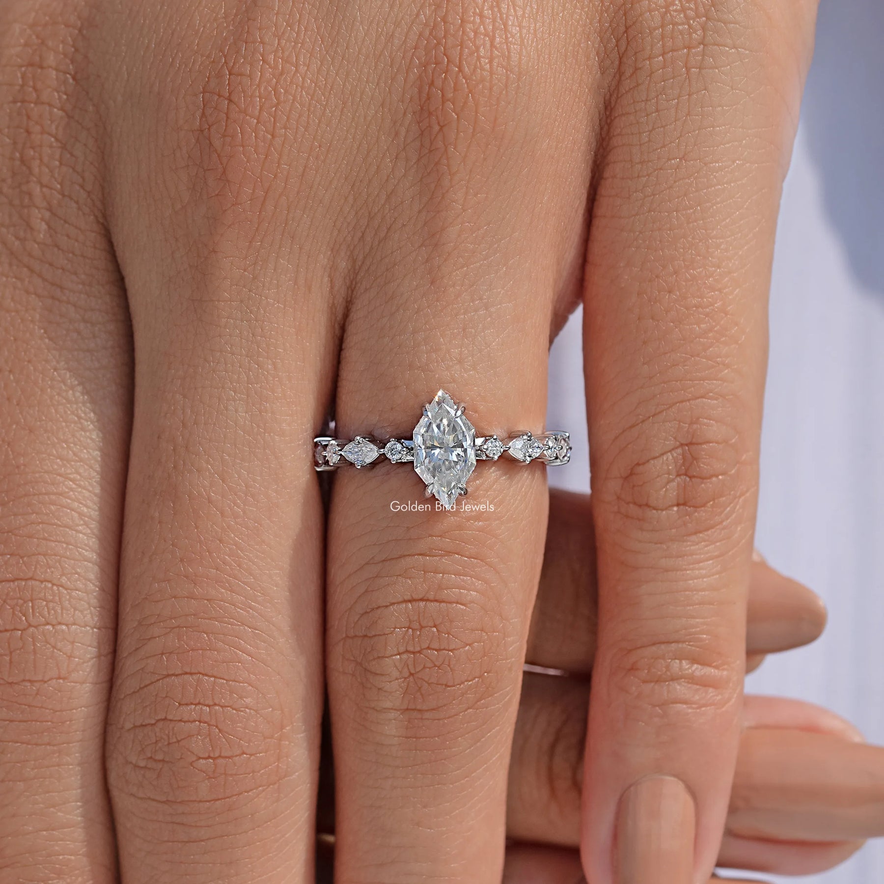 Dutch Marquise Shaped Moissanite Accent Ring