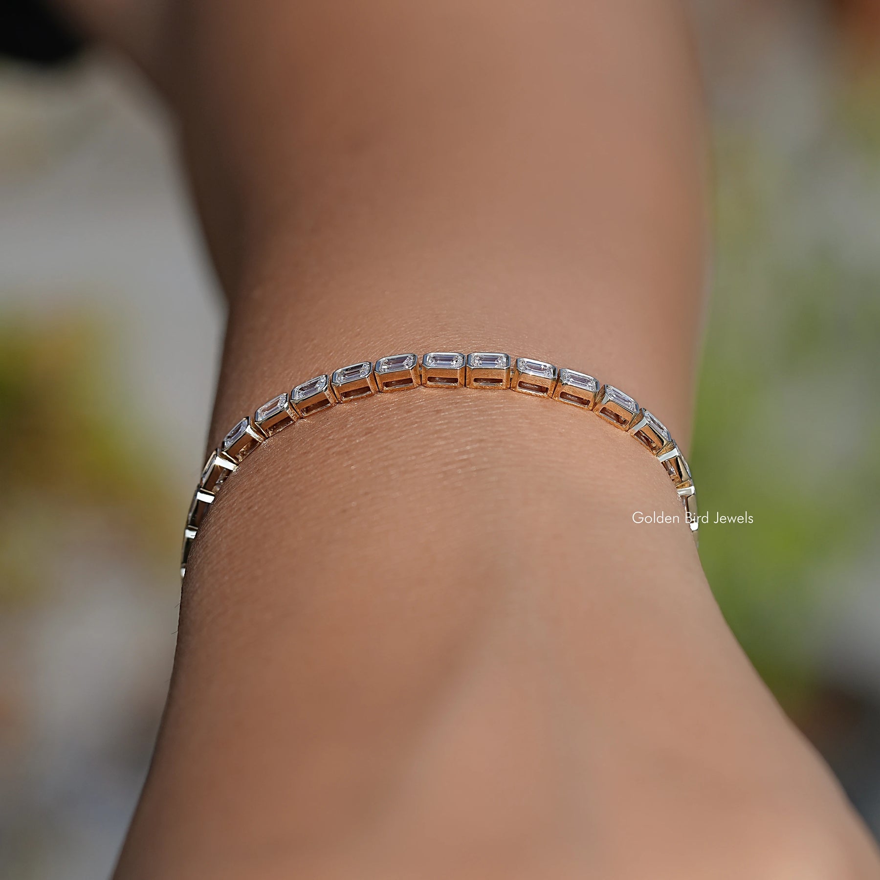Side View Of East West Lab Diamond Tennis Bracelet
