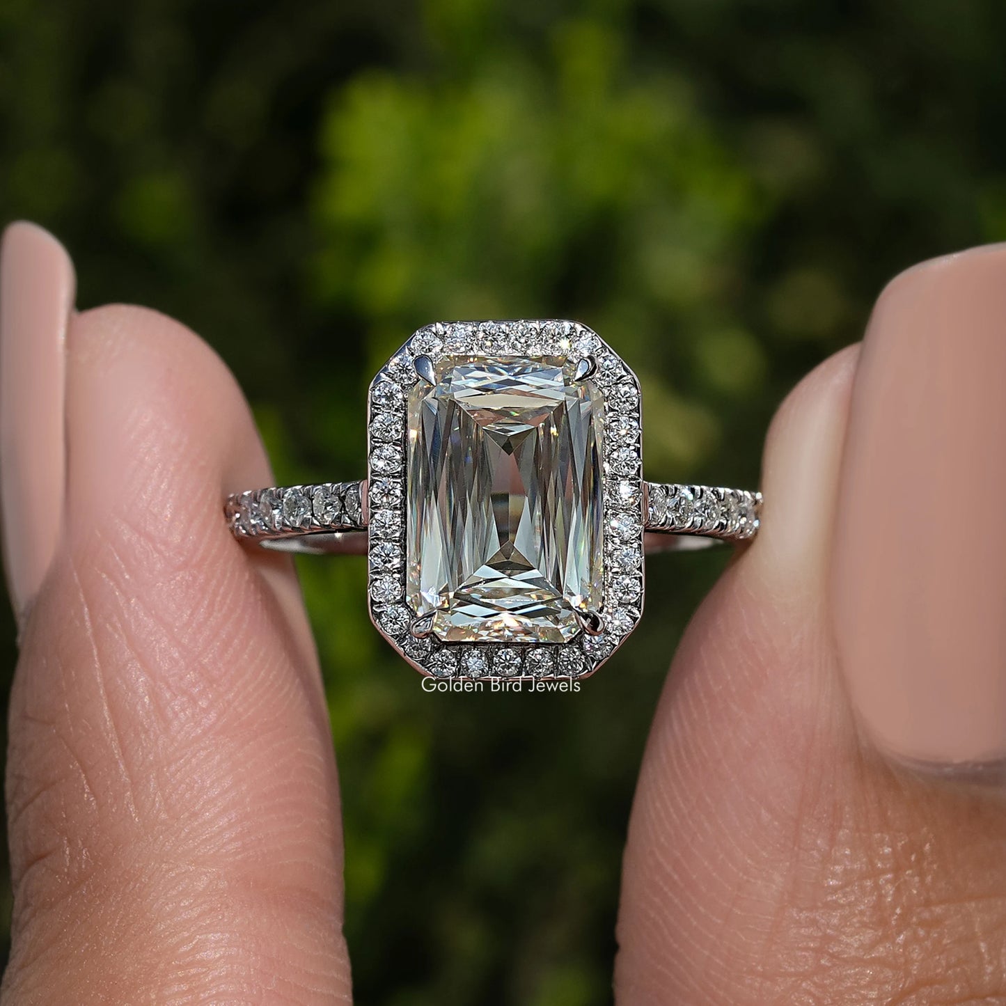 Criss Cut Moissanite Halo Engagement Ring