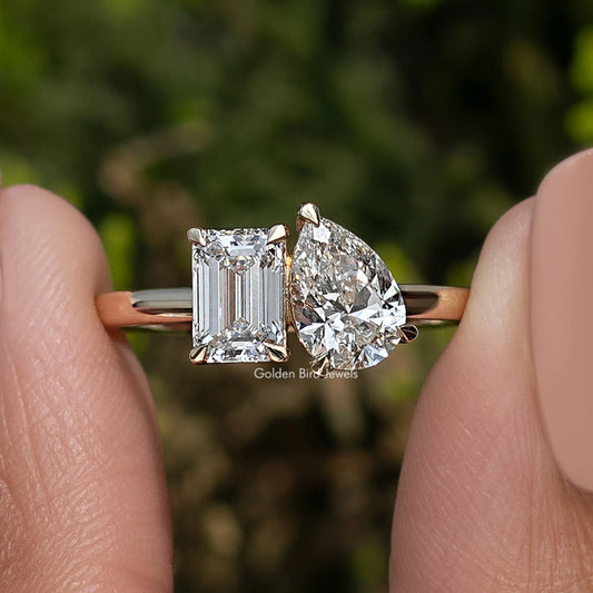 Emerald And Pear Toi Et Moi Solitaire Ring