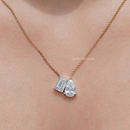 Emerald And Pear Lab Diamond Two Stone Pendant