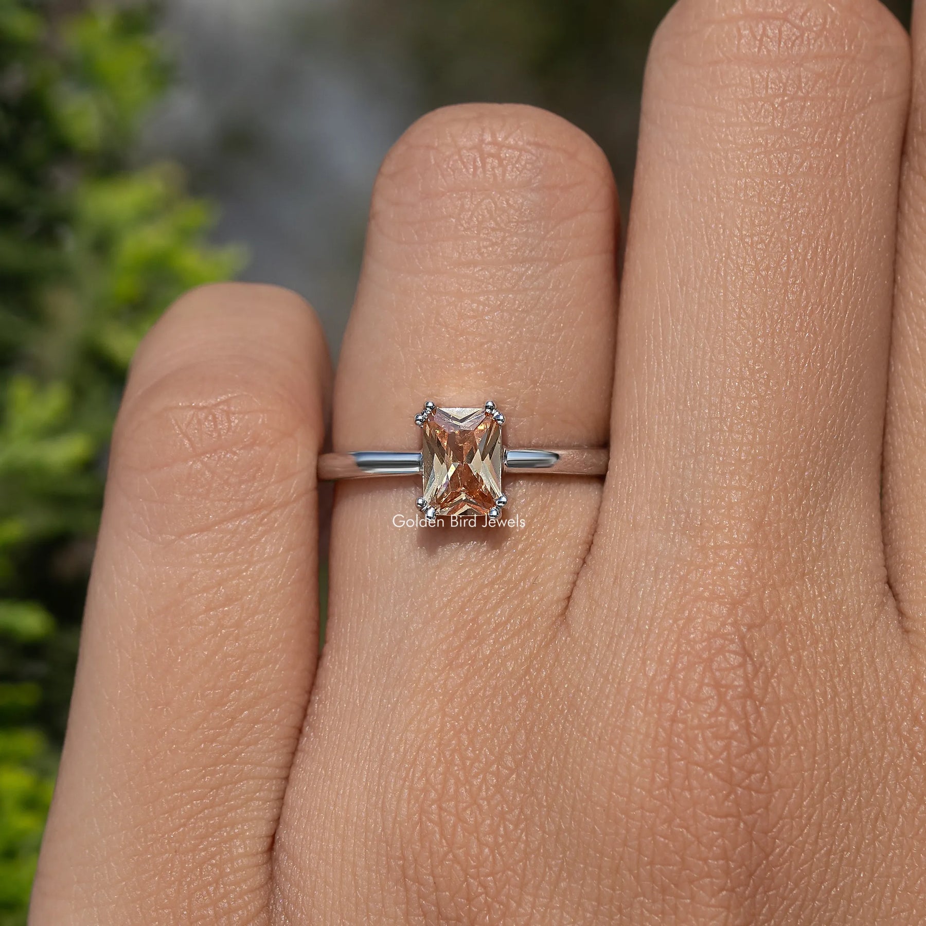 Citrine Orange Emerald Gemstone Solitaire Ring