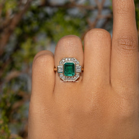 Emerald Lab Gemstone Halo Engagement Ring