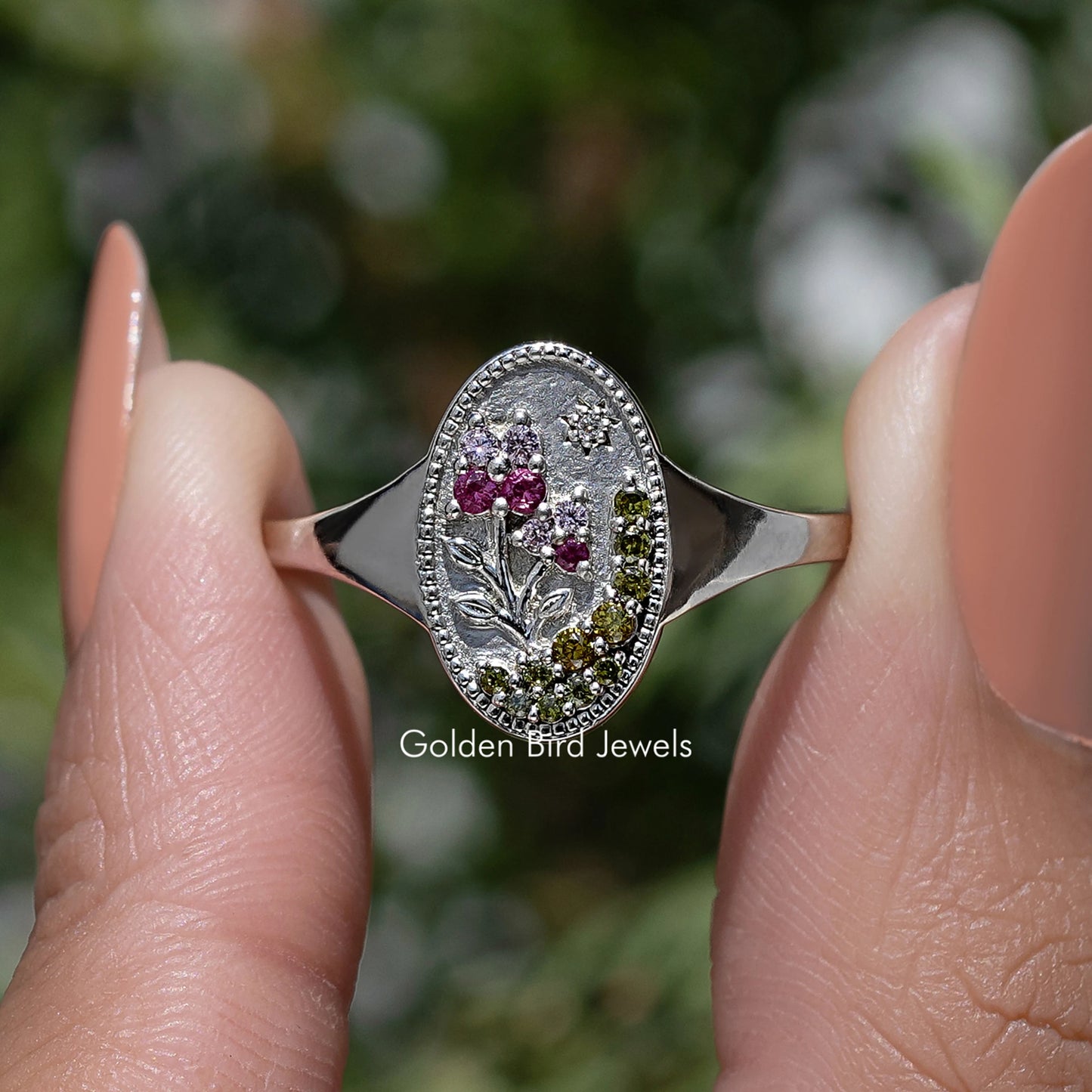 Floral Gemstone Signet Ring