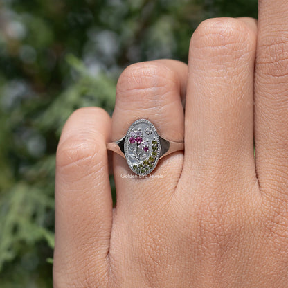 Floral Gemstone Signet Ring