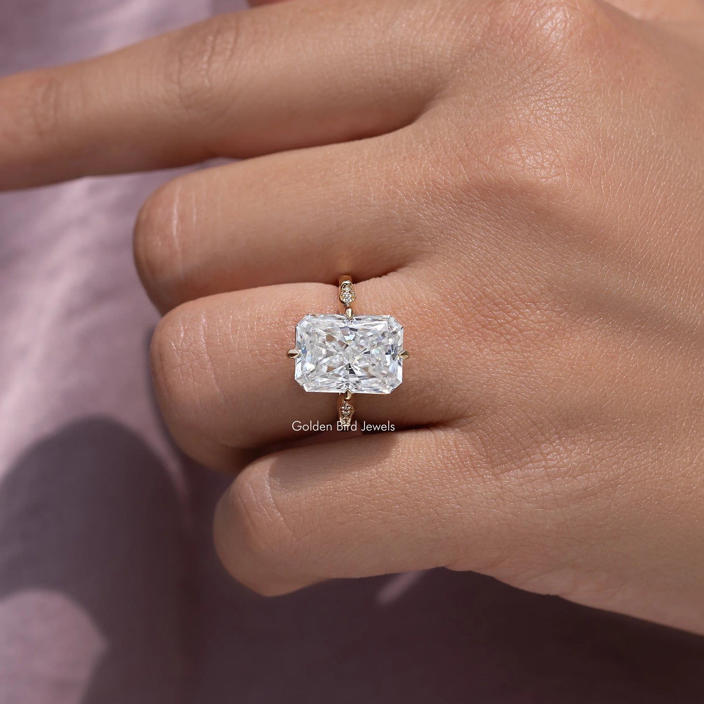 Radiant Cut Moissanite Accent Stone Engagement Ring