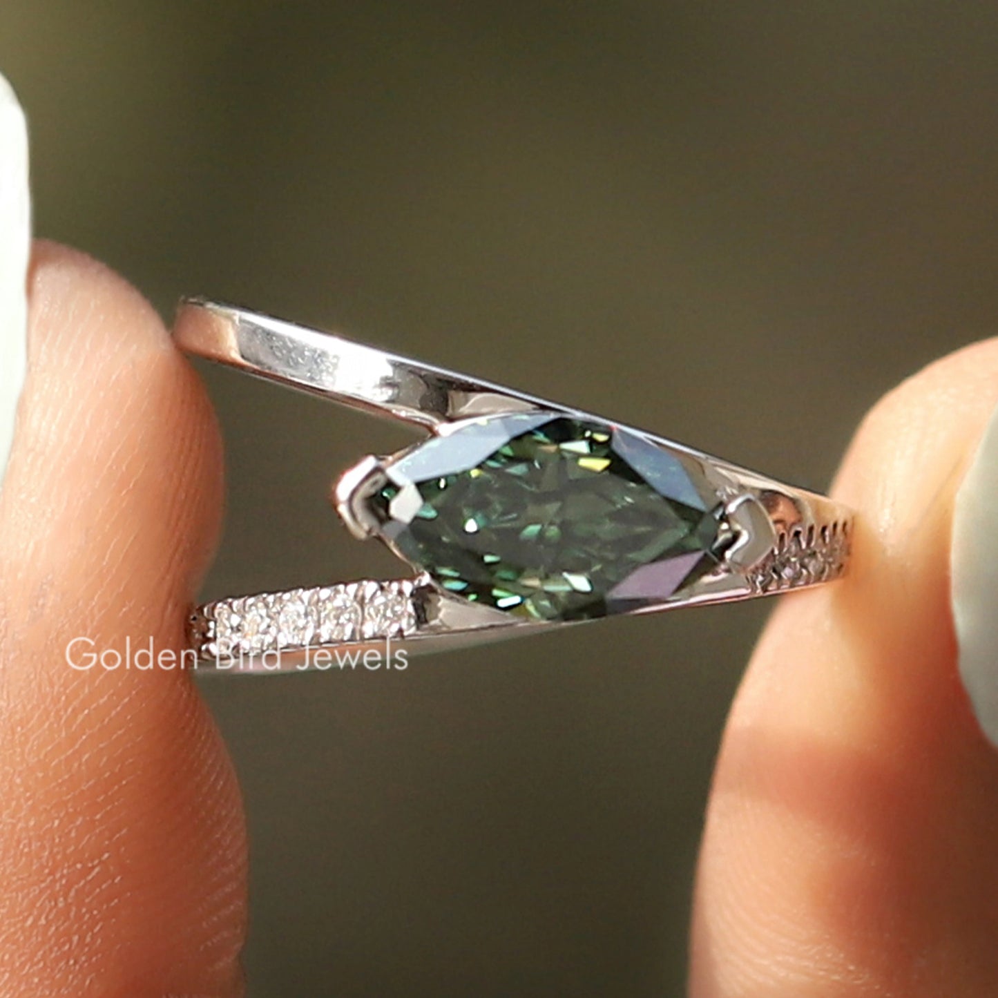 Marquise Cut Moissanite Split Shank Ring