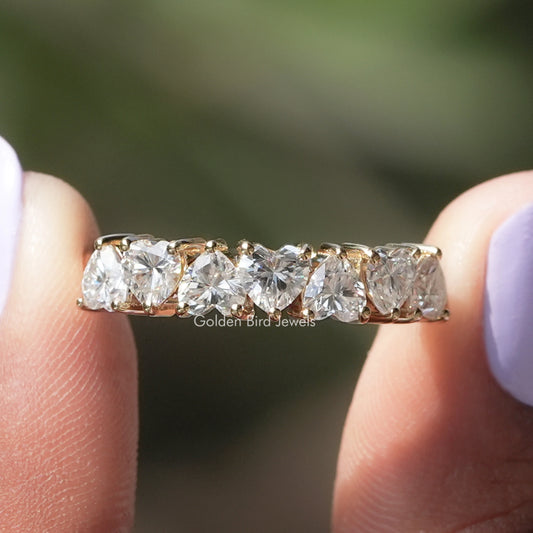Heart Cut Moissanite Half Eternity 7 Stone Wedding Band