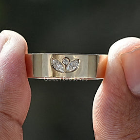 Marquise Cut Moissanite Flush Set Men's Ring