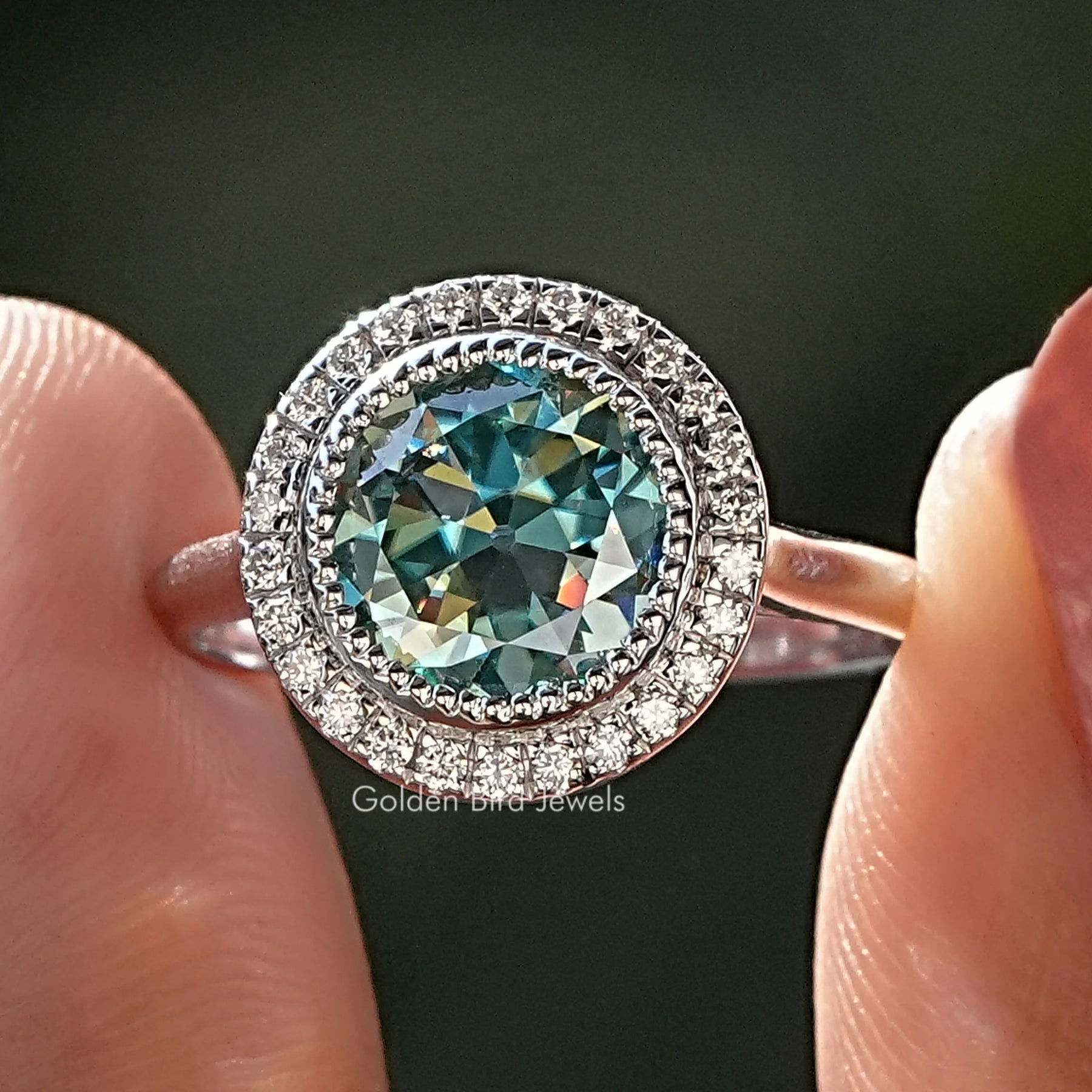 Moissanite Old European Round Cut Halo Bridal Ring