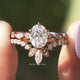 Oval Moissanite Bridal Ring With Chevron Band