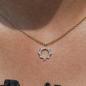 Close up view of Round Cut Lab Diamond Open Circle Pendant