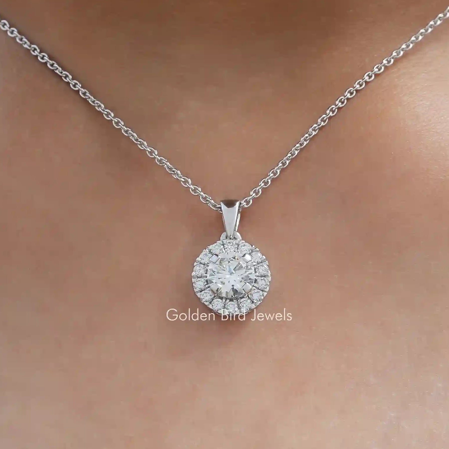 Round Cut Lab-Grown Halo Wedding Pendant