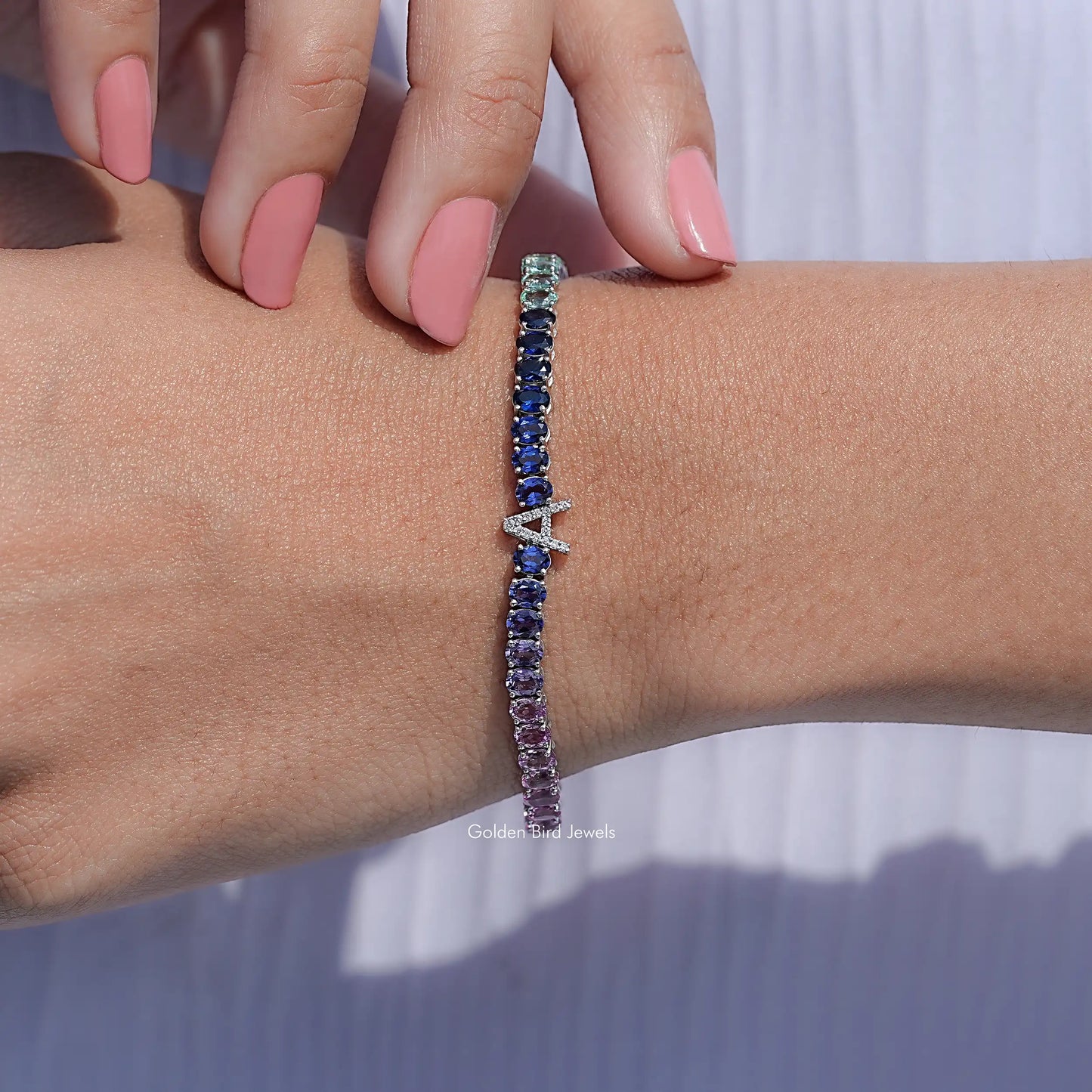 Gradient Multi Color Oval Gemstone Tennis Bracelet