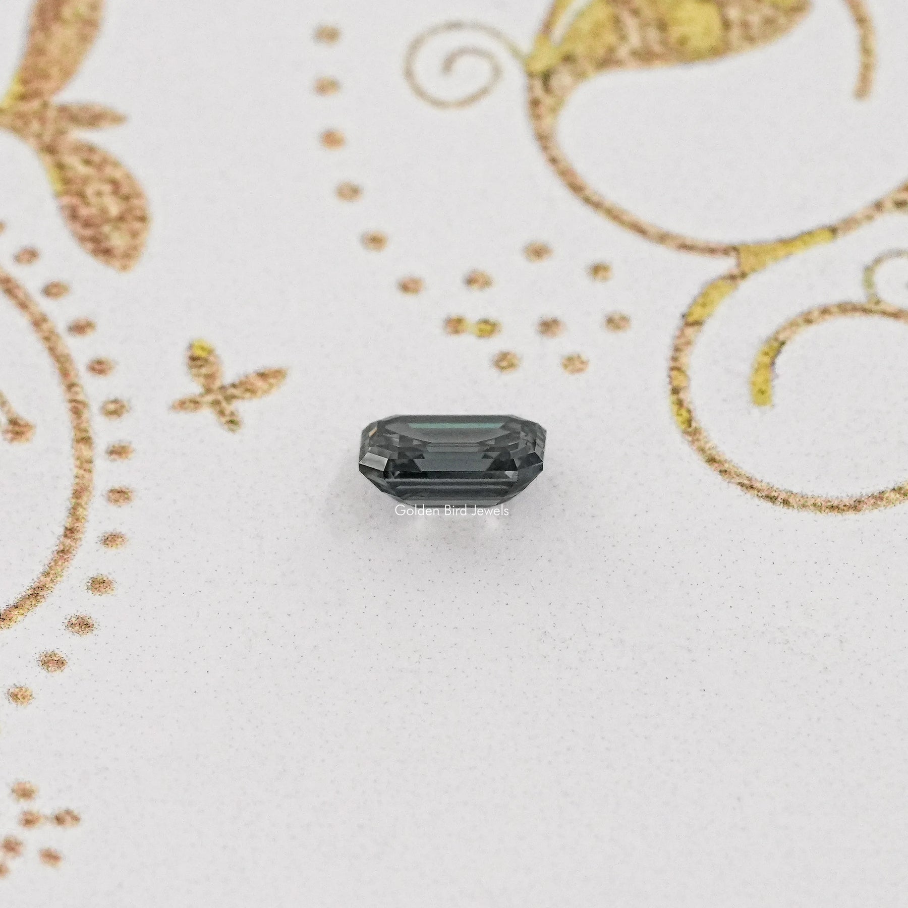 Side View of Grey Emerald Shape Moissanite Loose Stone