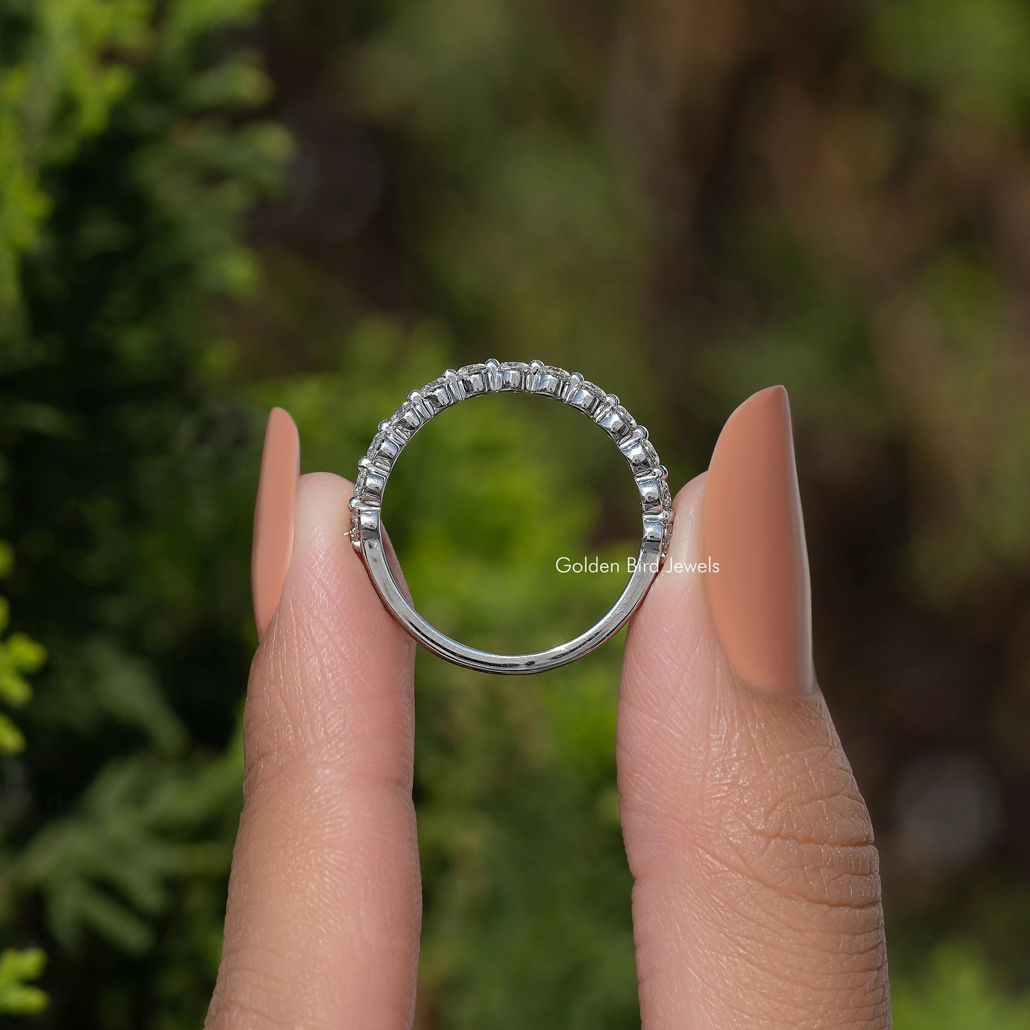 Round Cut Moissanite Diamond Half Eternity Band