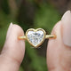 Heart Shaped Lab Diamond Bezel Set Ring Between Two Fingers