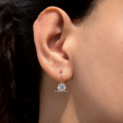 Round Cut Lab Grown Diamond Dangle Drop Earrings