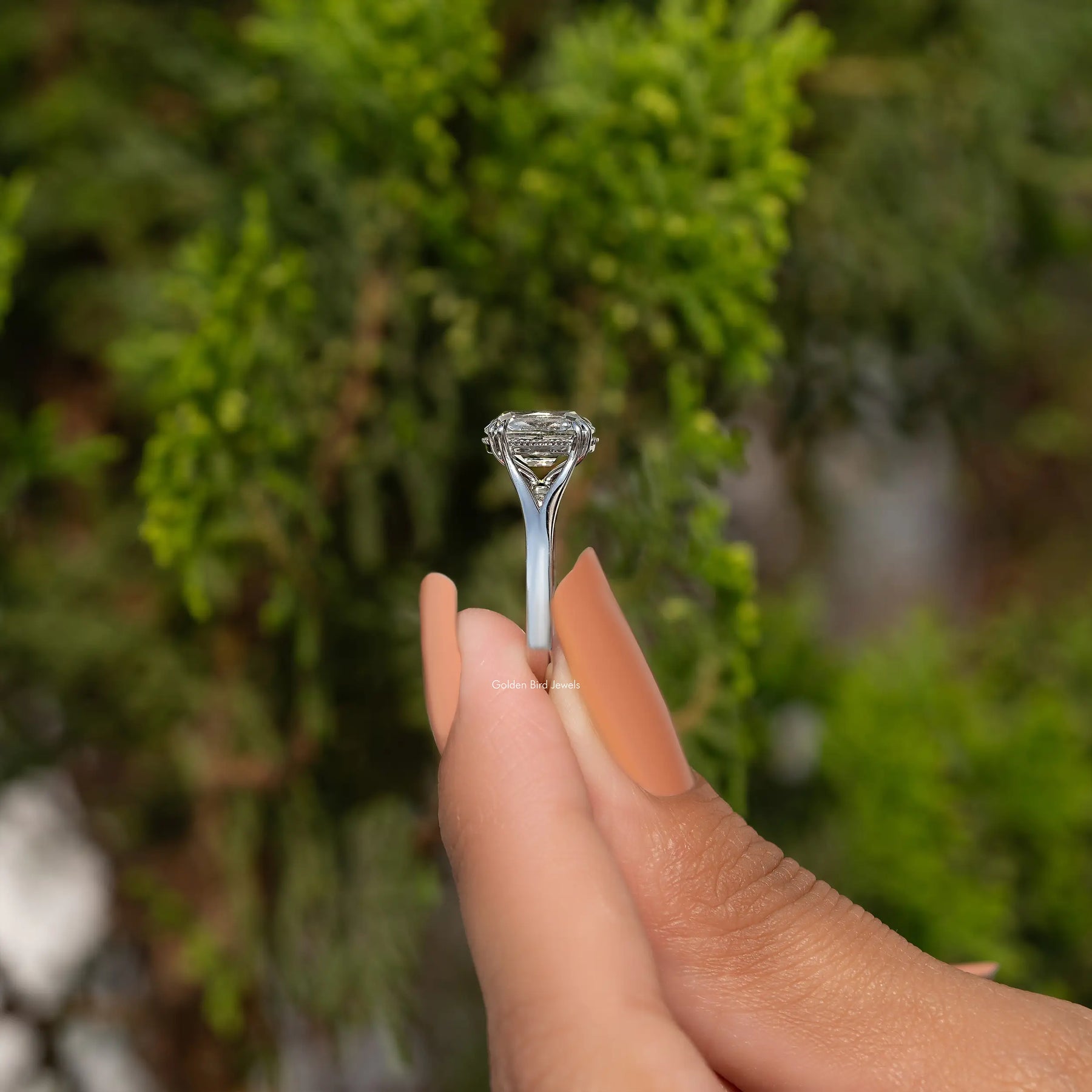 Old Mine Cushion Lab Diamond Split Shank Ring